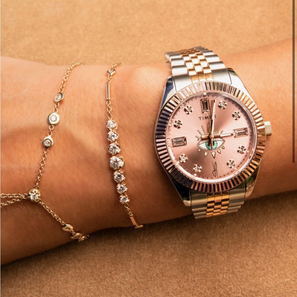 Jacquie aiche with Timex- two stone rose gold Sunray tribe eye watch